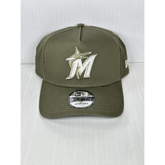 New Era Miami Marlins MLB 9FORTY A-Frame SnapBack Adjustable Hat Cap Olive NWT - Picture 1 of 5